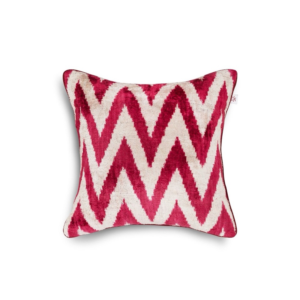[Yoruk Collection] Red Chevron Velvet and Silk Pillow Cover